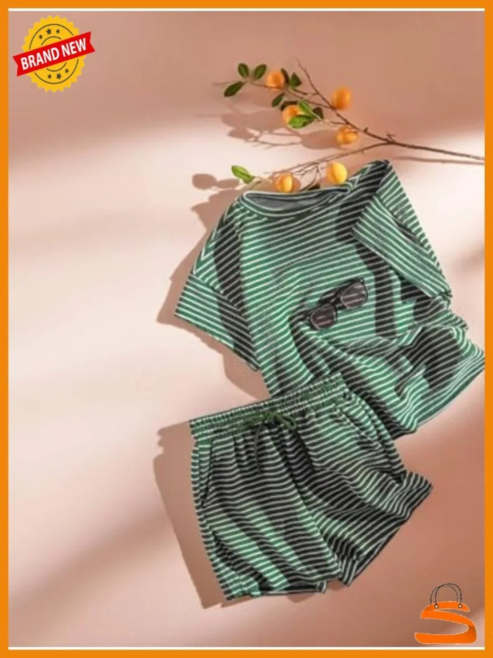 Striped 2 Piece Lounge Set Short Sleeve Drawstring Shorts Matching Set Pajamas
